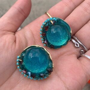 Elegant Teal and Gold Earrings